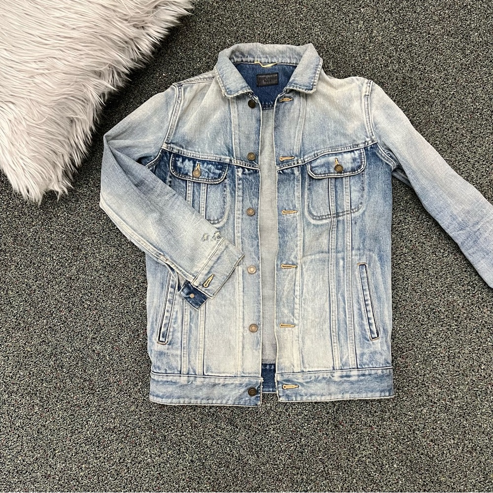 SAINT LAURENT Boyfriend Denim Blue Jean Jacket OversizenDistressed Light Wash XS - Picture 4 of 16
